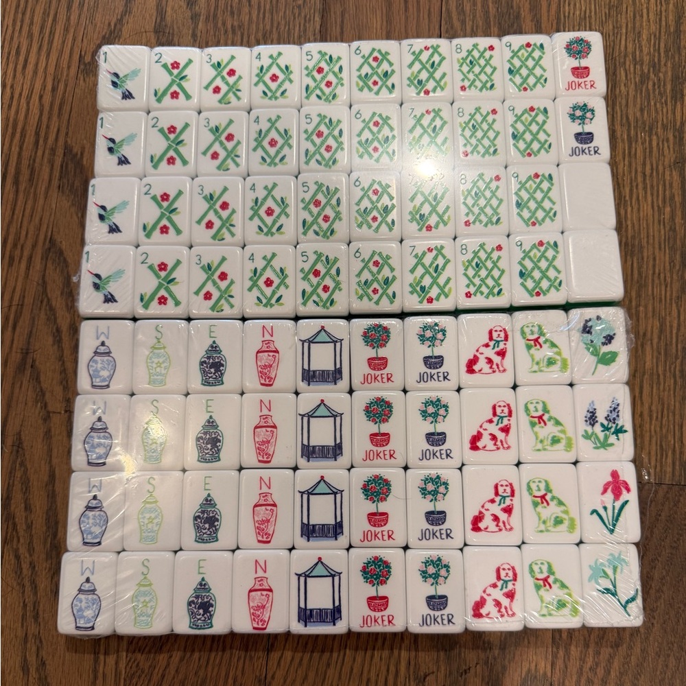 White Mahjong Partial Tile Set - Floral & Classic Symbols